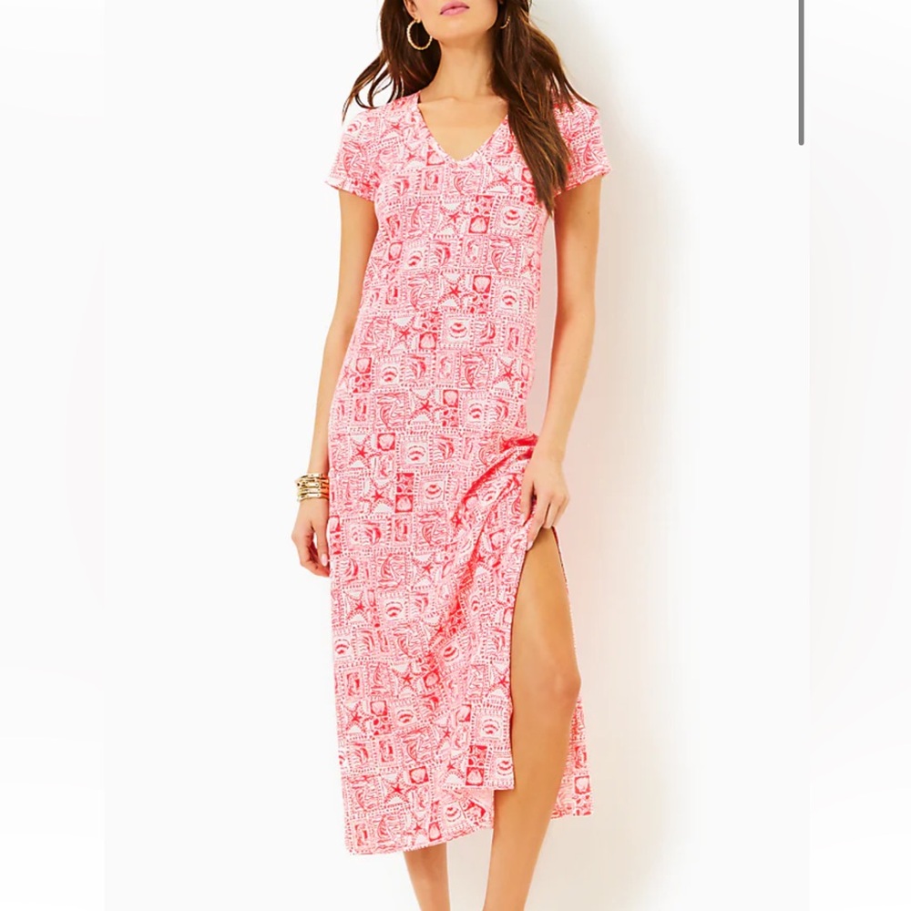 ETTA SHORT SLEEVE MAXI DRESS, MIZNER RED SEASIDE HARBOUR
